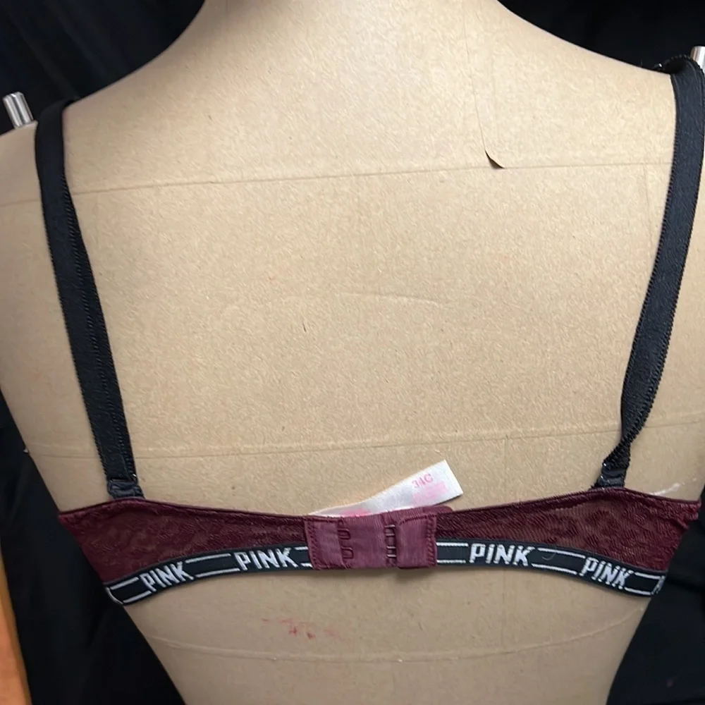 Pink Victoria’s Secret size 34C push up bra maroon, double hook closure - Picture 3 of 7